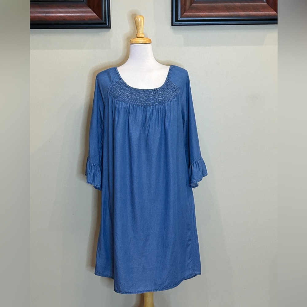 New Directions | Size 2X Smocked Denim Like Dress